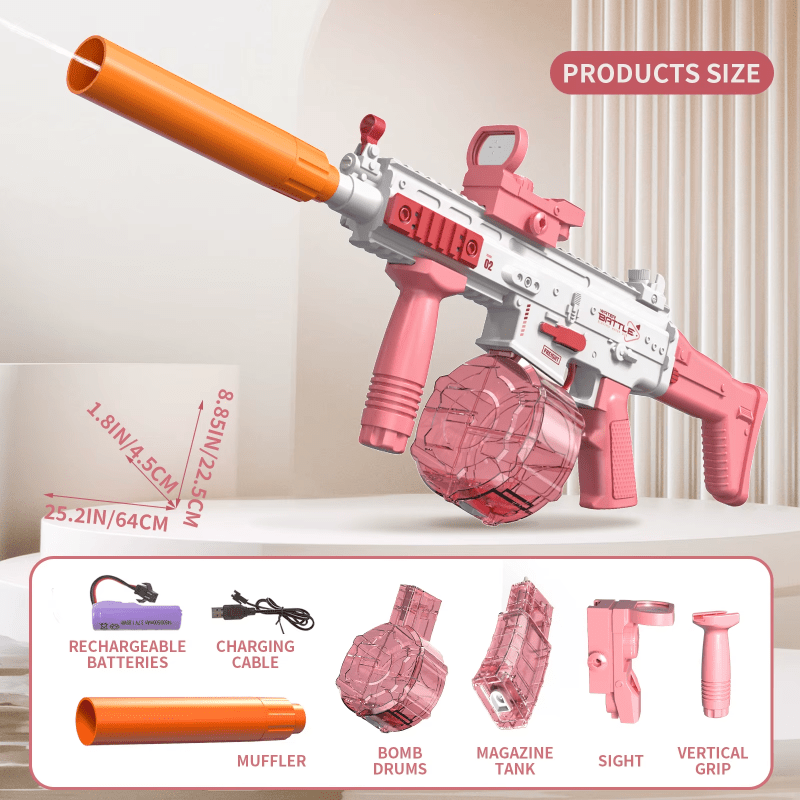 Pistola Agua Eléctrica Uzi Rosado Juguete Recargable Niños Verano - Lhua Store