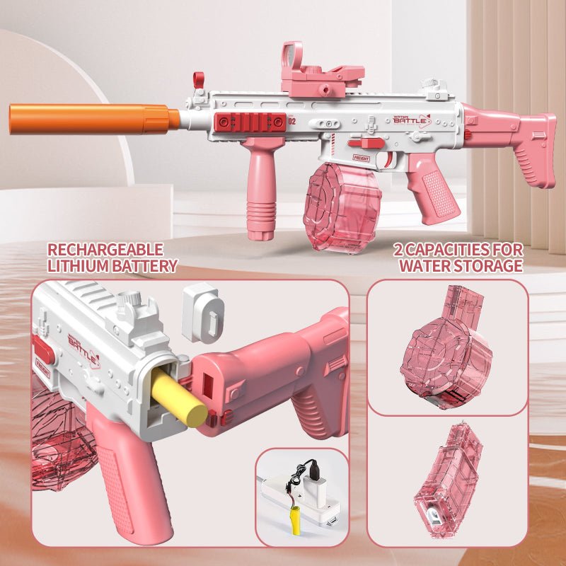 Pistola Agua Eléctrica Uzi Rosado Juguete Recargable Niños Verano - Lhua Store