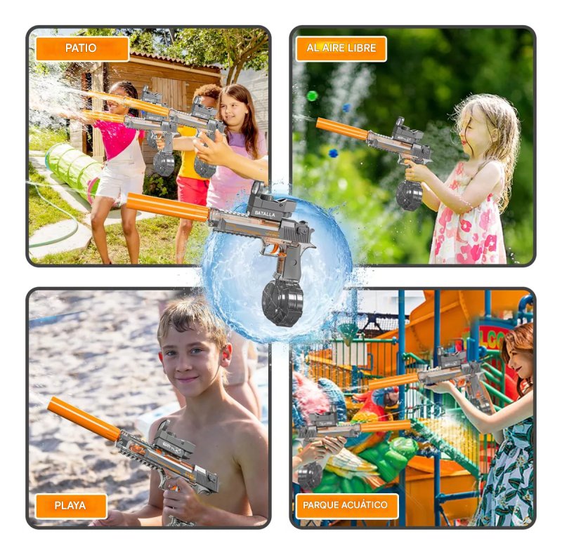 Pistola De Agua Electrica Recargable Azul Potente Niños Juguete - Lhua Store