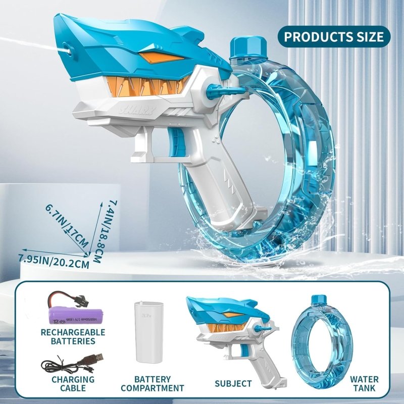 Pistola De Agua Electrica Shark Azul Recargable Niños Juguete - Lhua Store