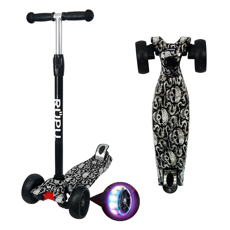 Scooter Monopatin Rupu Black Skull Regulable Ruedas Led - Lhua Store