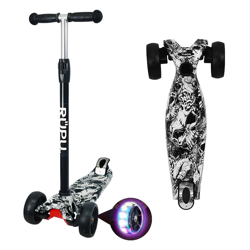 Scooter Monopatin Rupu Black Skulls Regulable Rueda Led - Lhua Store