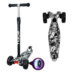 Scooter Monopatin Rupu Black Skulls Regulable Rueda Led - Lhua Store