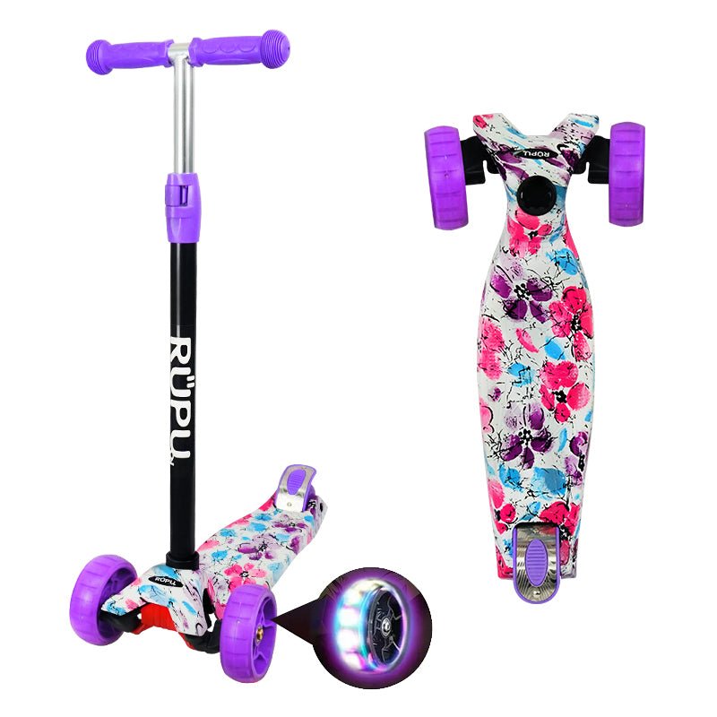 Scooter Monopatin Rupu Flores Moradas Niñas Regulable Rueda Led - Lhua Store