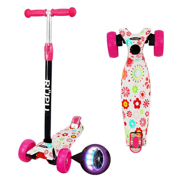 Scooter Monopatin Rupu Flores Niñas Regulable Ruedas Led