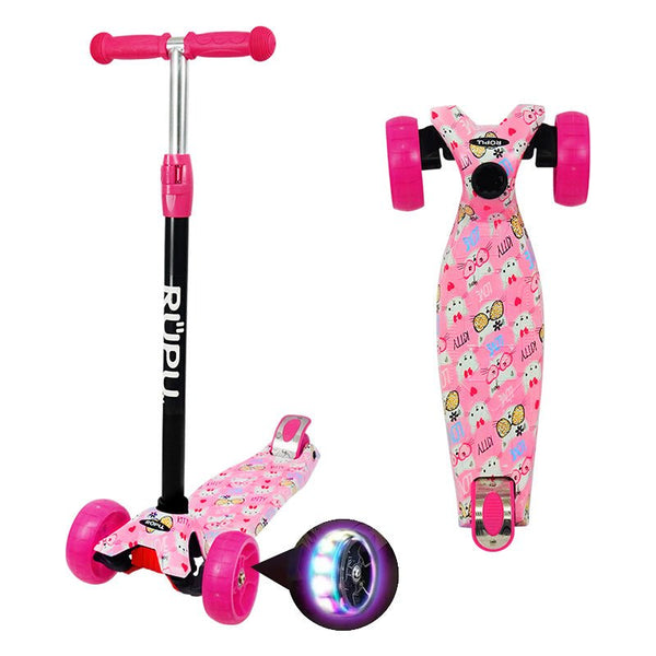 Scooter Monopatin Rupu Pink Cat Regulable Ruedas Led