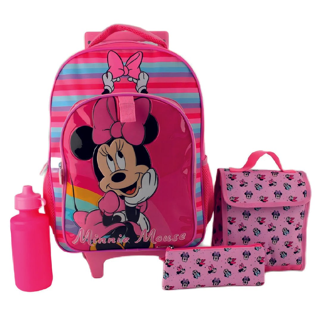 Set 4 Pcs Mochila Minnie Con Ruedas Escolar Niña Original - Lhua Store