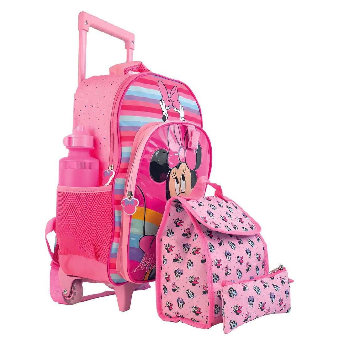 Set 4 Pcs Mochila Minnie Con Ruedas Escolar Niña Original - Lhua Store