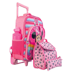 Set 4 Pcs Mochila Minnie Con Ruedas Escolar Niña Original - Lhua Store
