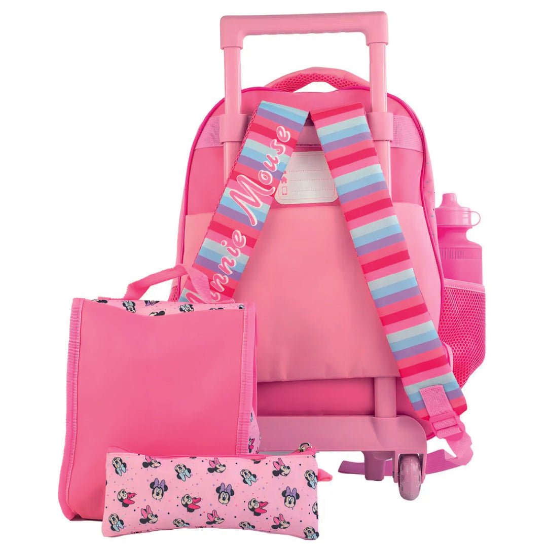 Set 4 Pcs Mochila Minnie Con Ruedas Escolar Niña Original - Lhua Store