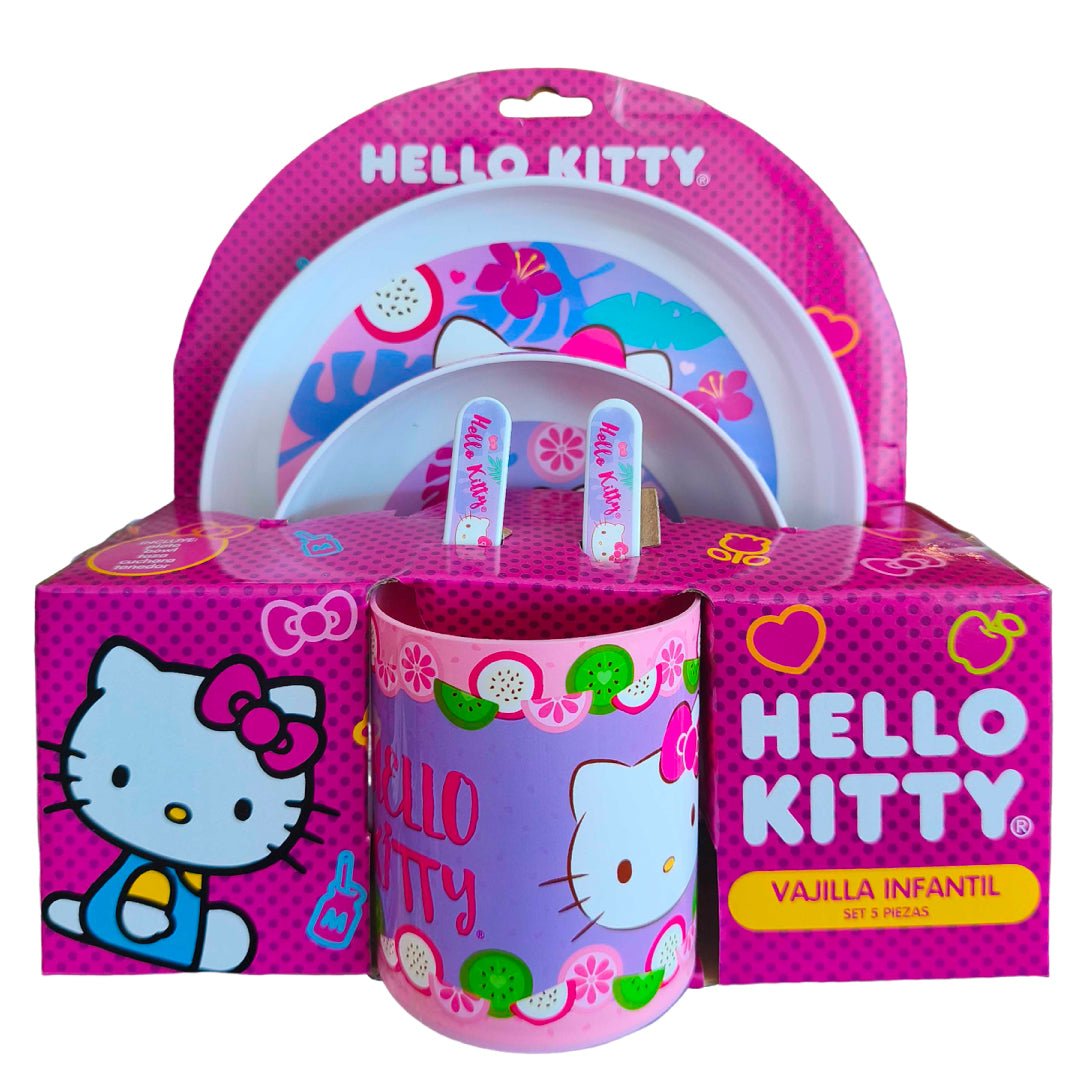 Set 5 Vajilla Infantil Hello Kitty Plato Bowl Taza Cubiertos - Lhua Store