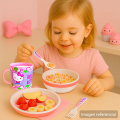 Set 5 Vajilla Infantil Hello Kitty Plato Bowl Taza Cubiertos - Lhua Store