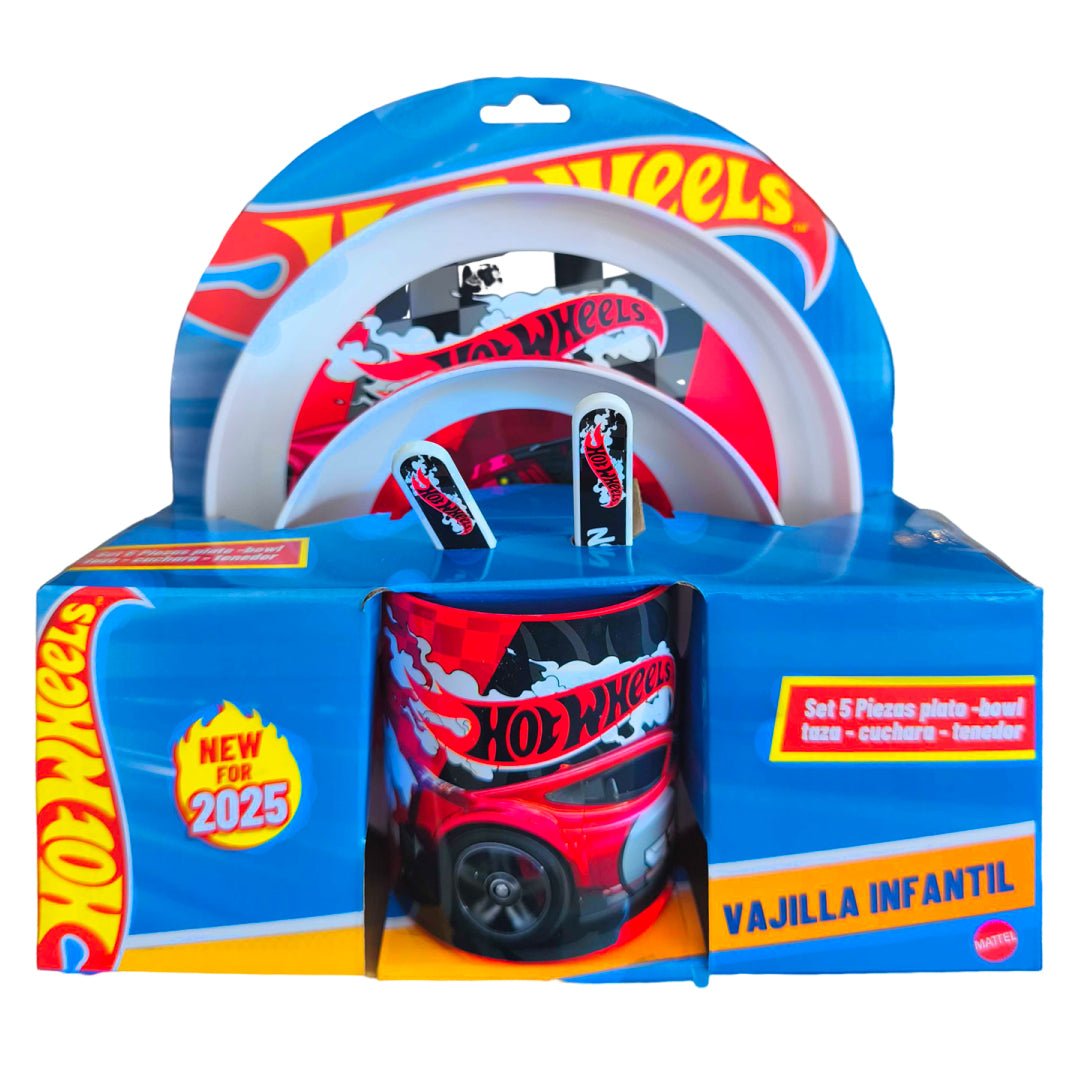 Set 5 Vajilla Infantil Hotwheels Plato Bowl Taza Cubiertos - Lhua Store