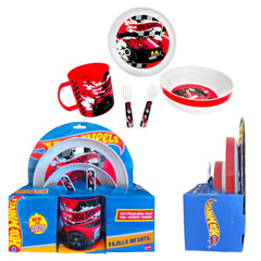 Set 5 Vajilla Infantil Hotwheels Plato Bowl Taza Cubiertos - Lhua Store
