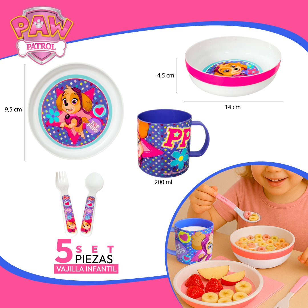 Set 5 Vajilla Infantil Paw patrol Skye Plato Bowl Taza Cubiertos - Lhua Store