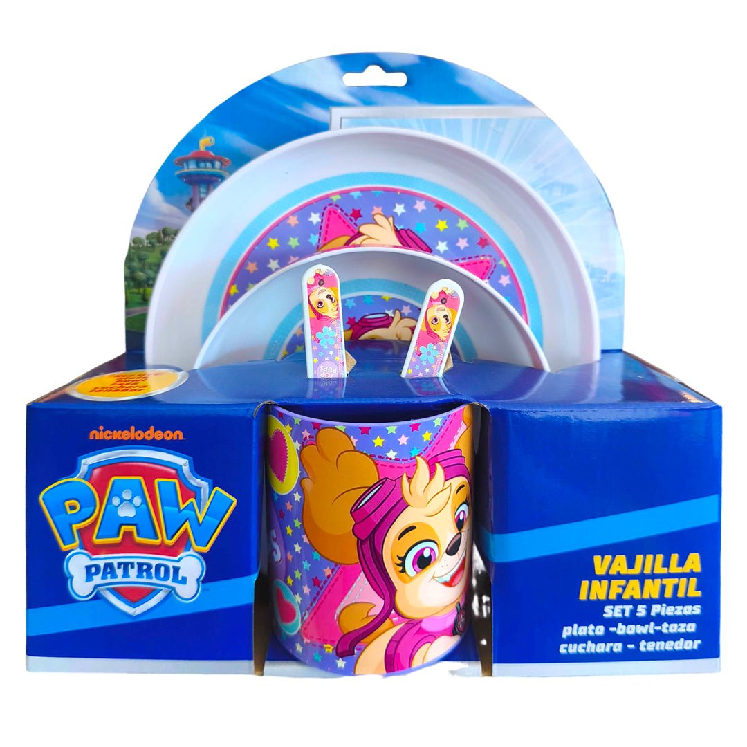 Set 5 Vajilla Infantil Paw patrol Skye Plato Bowl Taza Cubiertos - Lhua Store