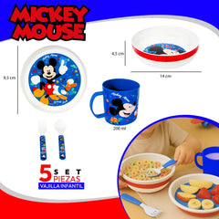 Set 5 Vajilla Niños Disney Mickey Plato Bowl Taza Cubiertos - Lhua Store