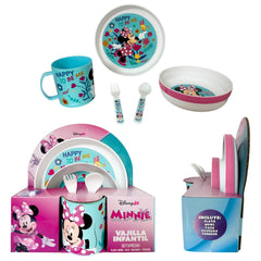 Set 5 Vajilla Niños Disney Minnie Plato Bowl Taza Cubiertos - Lhua Store