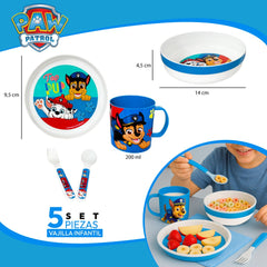 Set 5 Vajilla Niños Paw Patrol Chase Plato Bowl Taza Cubiertos - Lhua Store