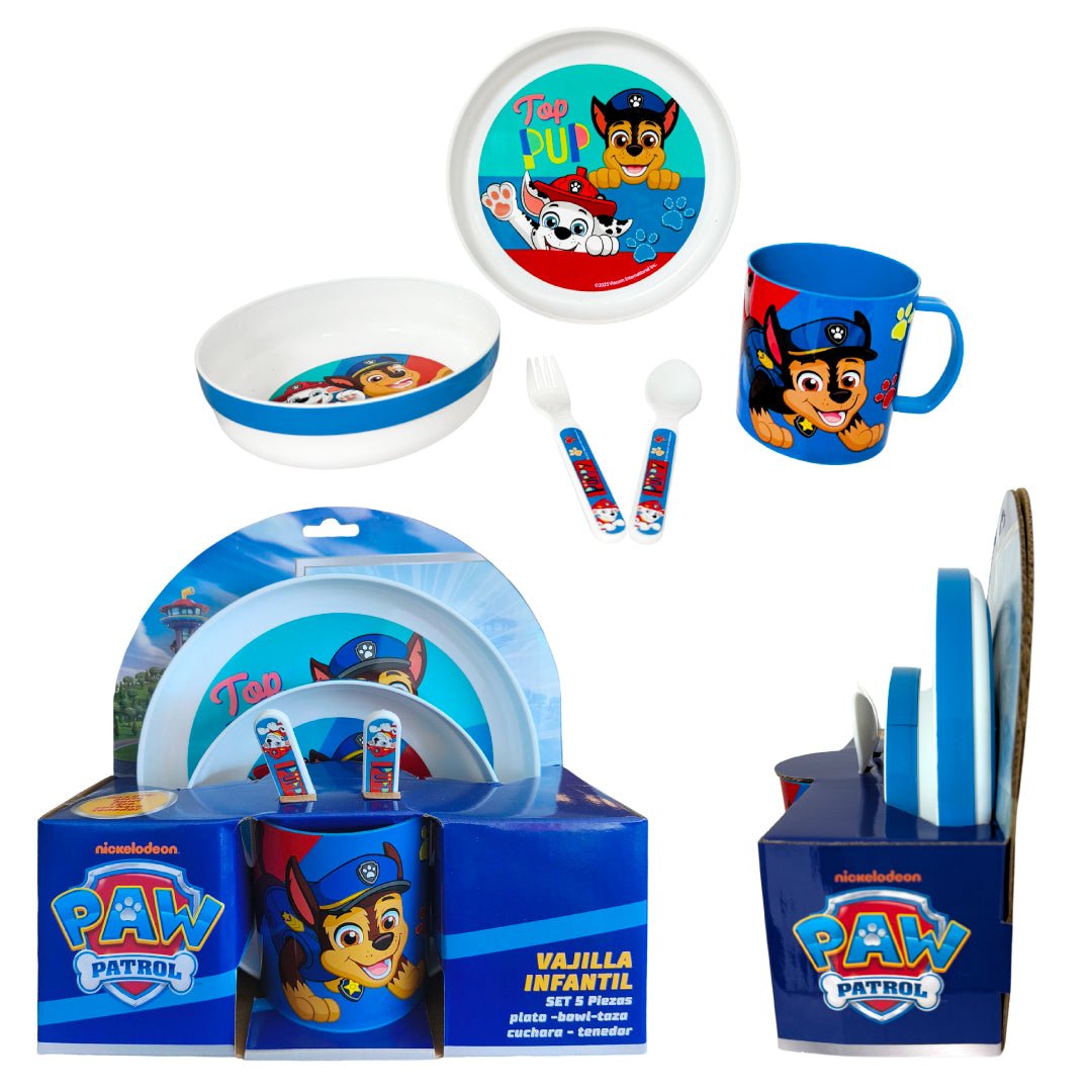 Set 5 Vajilla Niños Paw Patrol Chase Plato Bowl Taza Cubiertos - Lhua Store