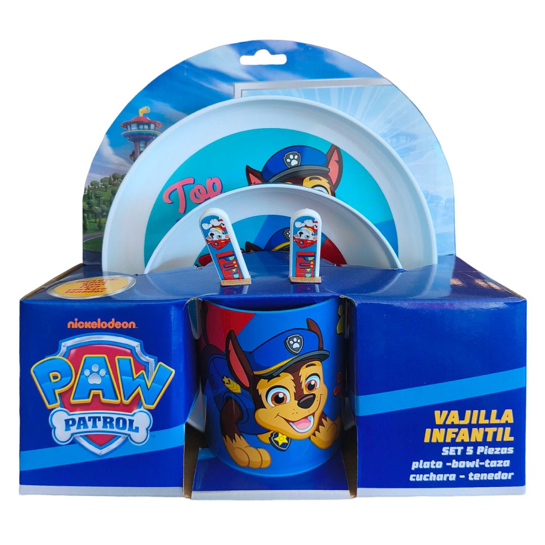 Set 5 Vajilla Niños Paw Patrol Chase Plato Bowl Taza Cubiertos - Lhua Store