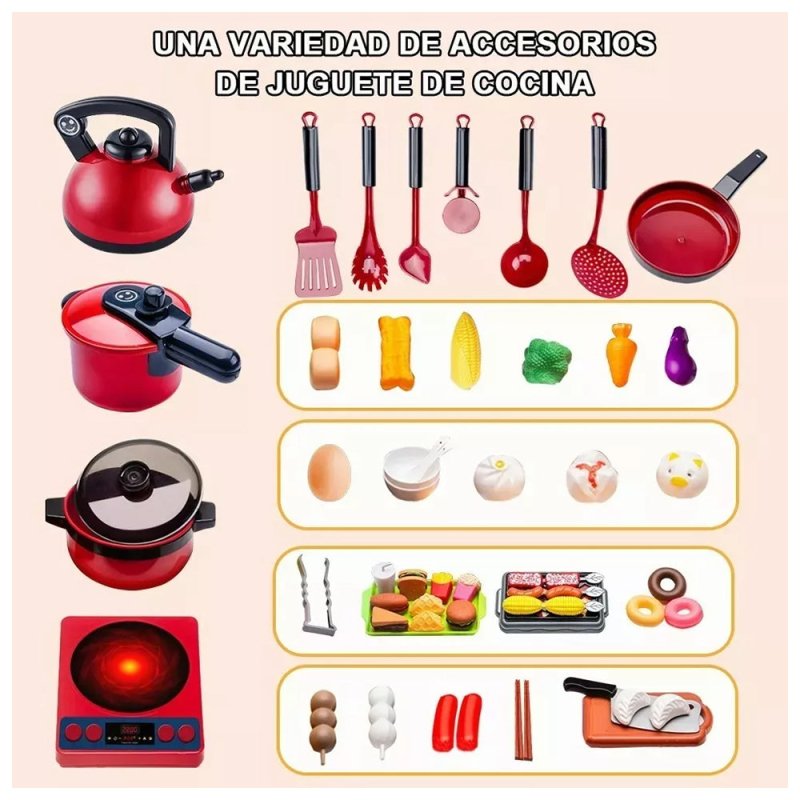 Set Cocina Juguete 72 Piezas Accesorios Utensilios Comida - Lhua Store