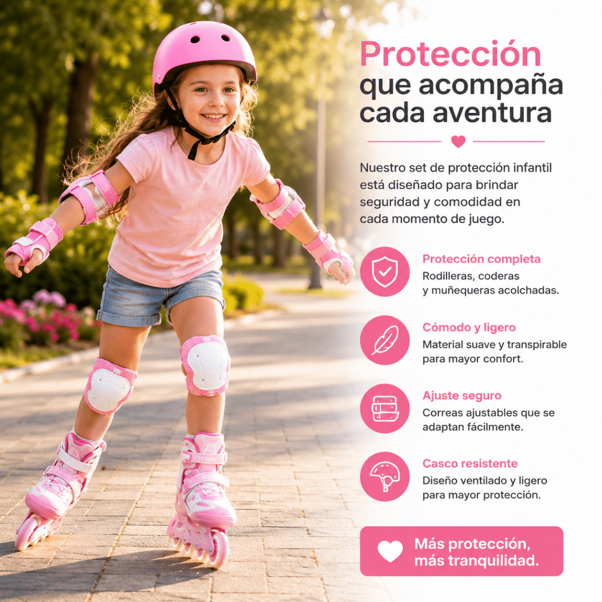 Set De Protección Niña Rosado Casco Rodillera Codera Muñequera - Lhua Store