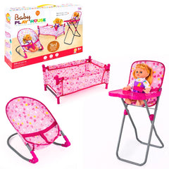 Set Juego Para Muñecas 3 En 1 Silla Cuna Y Mesedora Niñas - Lhua Store