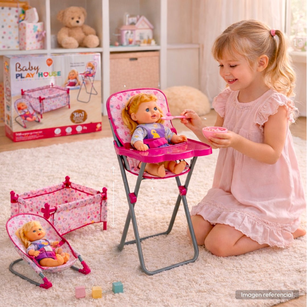 Set Juego Para Muñecas 3 En 1 Silla Cuna Y Mesedora Niñas - Lhua Store
