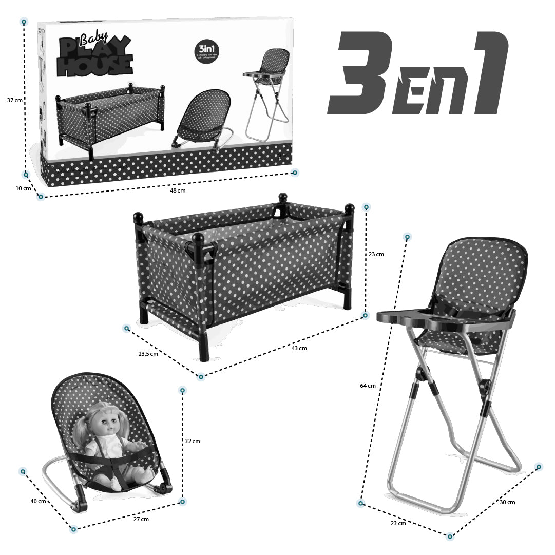 Set Juego Para Muñecas 3 En 1 Silla Mesedora Y Cuna Niñas - Lhua Store