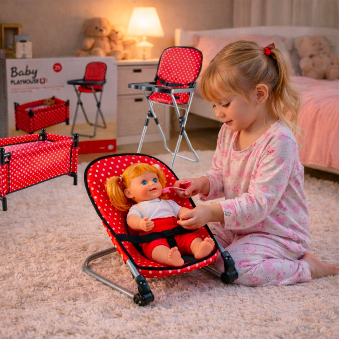 Set Juego Para Muñecas 3 En 1 Silla Mesedora Y Cuna Niñas - Lhua Store