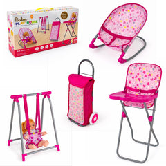 Set Juego Para Muñecas 4 En 1 Silla Coche Columpio Y Mecedora - Lhua Store