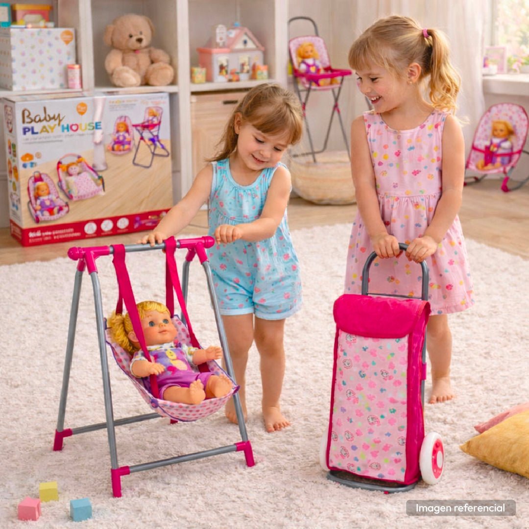 Set Juego Para Muñecas 4 En 1 Silla Coche Columpio Y Mecedora - Lhua Store