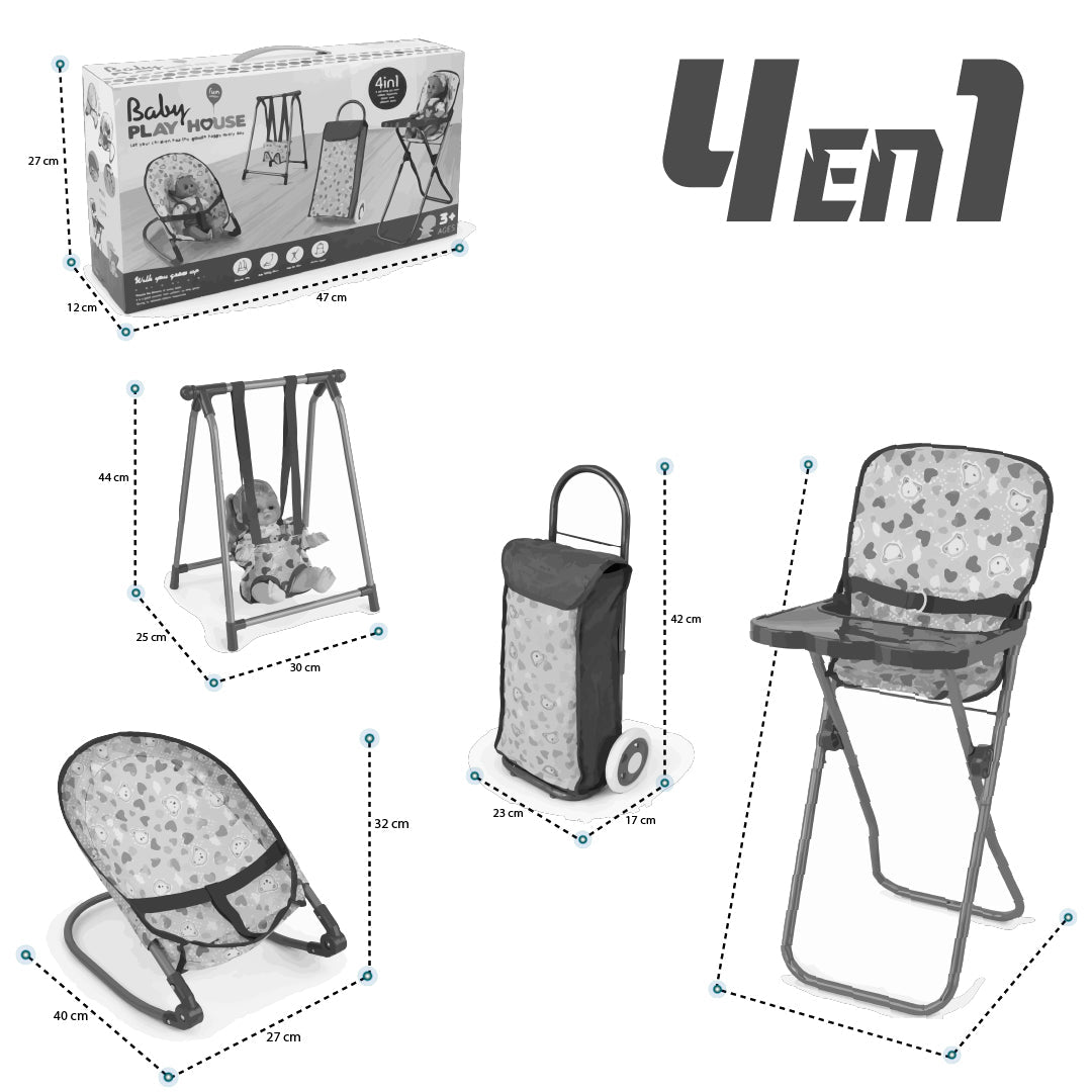 Set Juego Para Muñecas 4 En 1 Silla Coche Columpio Y Mecedora - Lhua Store