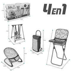 Set Juego Para Muñecas 4 En 1 Silla Coche Columpio Y Mecedora - Lhua Store