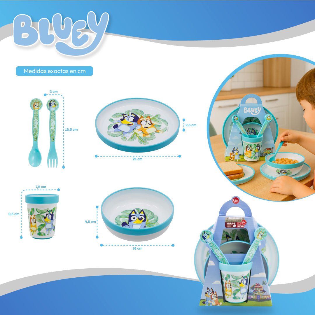 Set Vajilla Infantil Bluey 5 Piezas Plato Vaso Cubiertos Niños - Lhua Store
