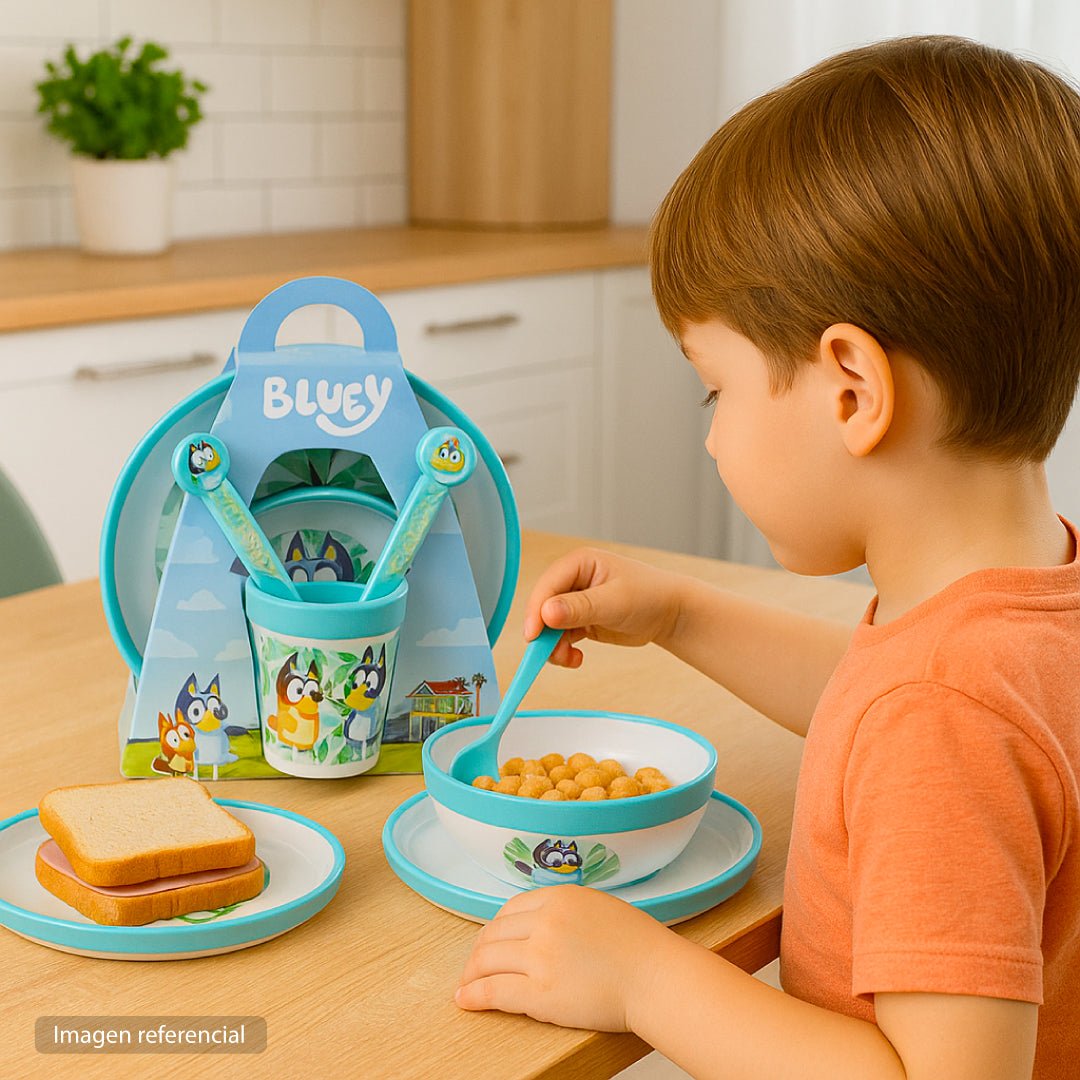 Set Vajilla Infantil Bluey 5 Piezas Plato Vaso Cubiertos Niños - Lhua Store