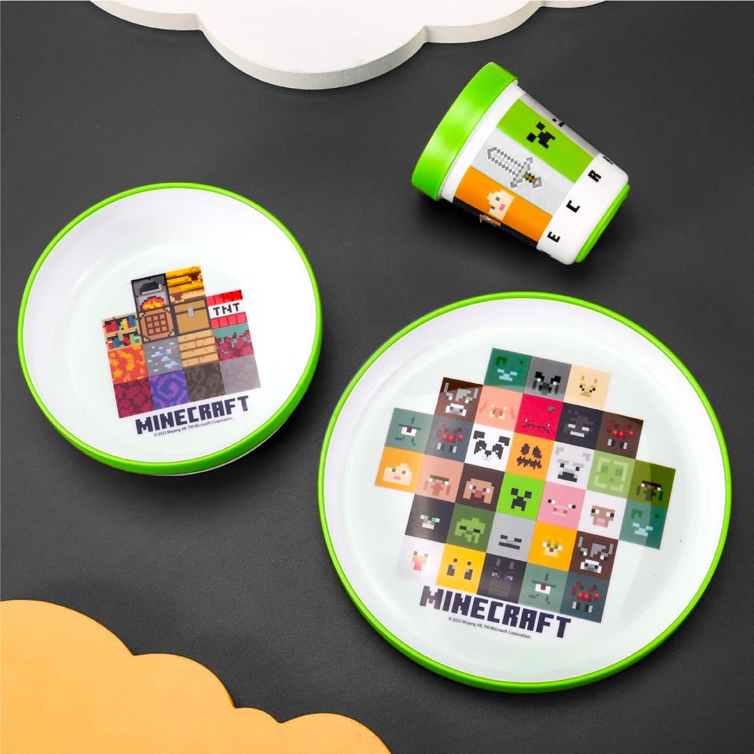 Set Vajilla Infantil Minecraft 5 Pcs Plato Vaso Cubiertos Niños - Lhua Store