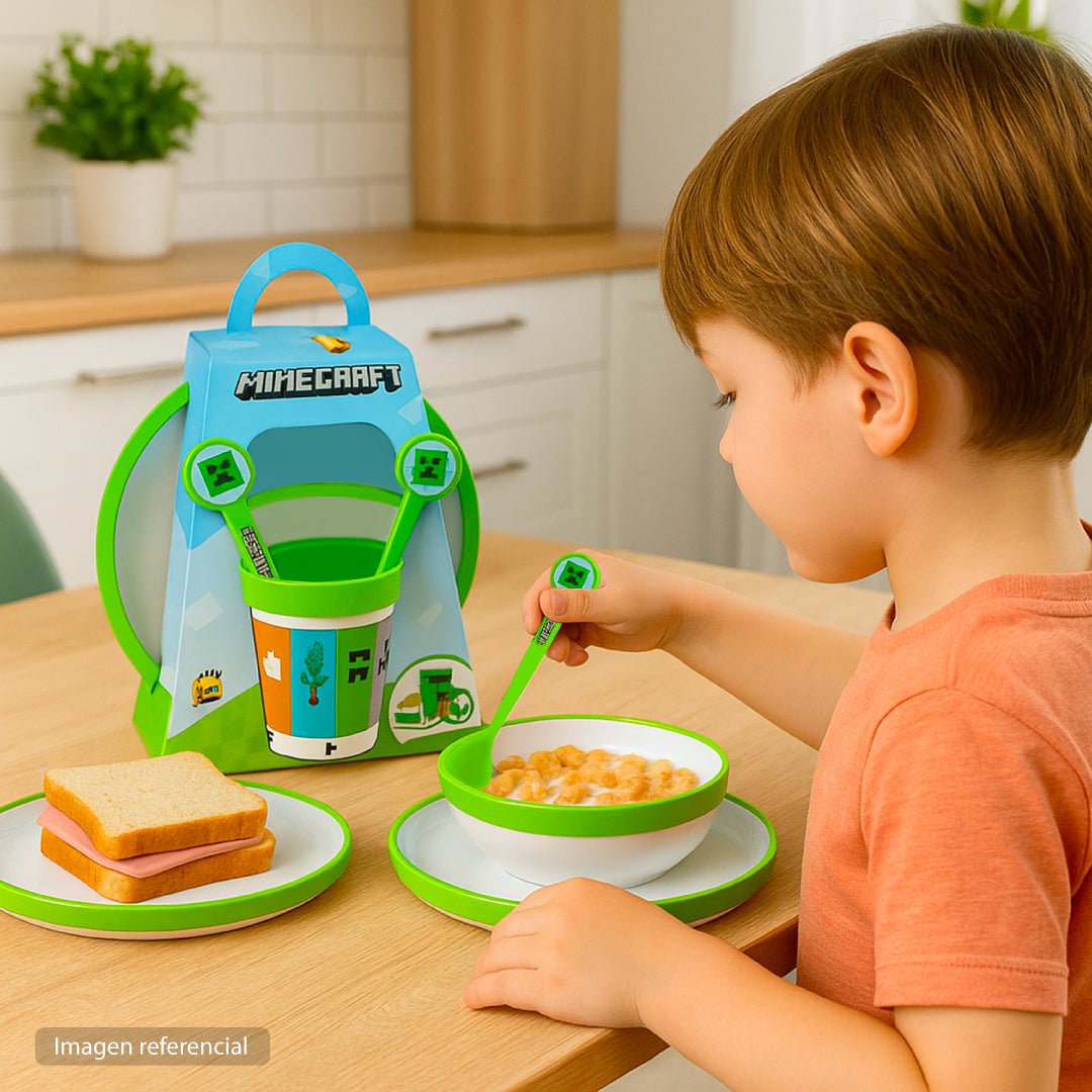 Set Vajilla Infantil Minecraft 5 Pcs Plato Vaso Cubiertos Niños - Lhua Store