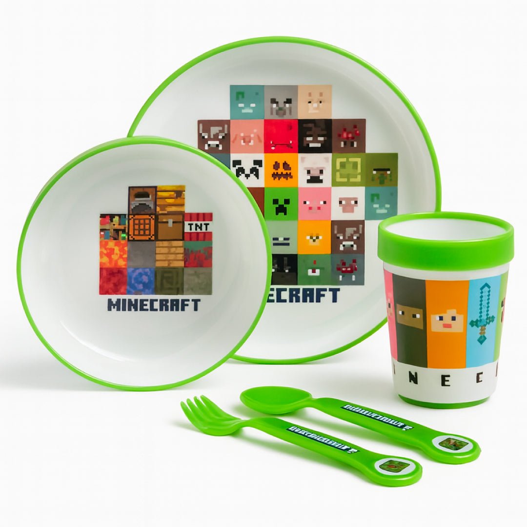 Set Vajilla Infantil Minecraft 5 Pcs Plato Vaso Cubiertos Niños - Lhua Store
