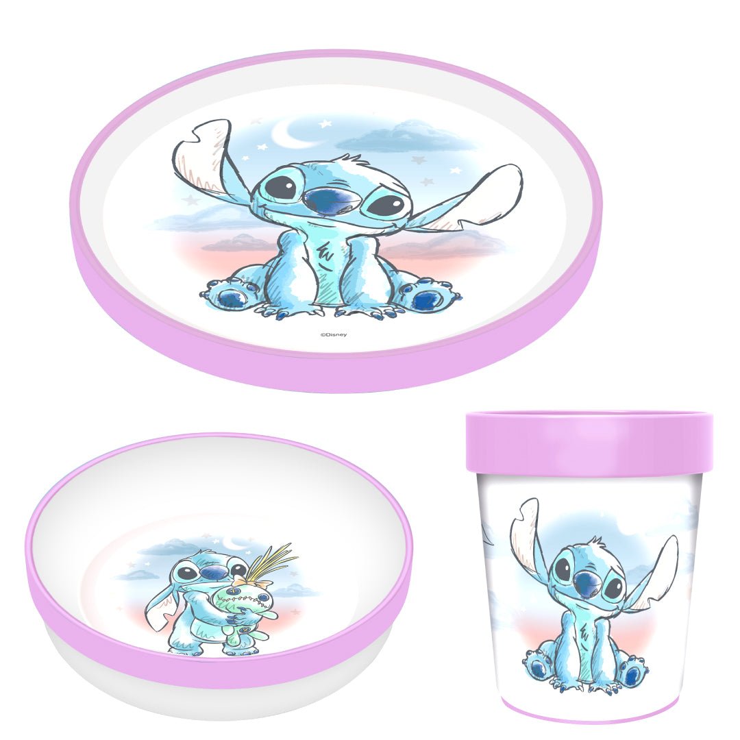 Set Vajilla Infantil Stitch Disney 3 Piezas Plato Vaso Niños - Lhua Store