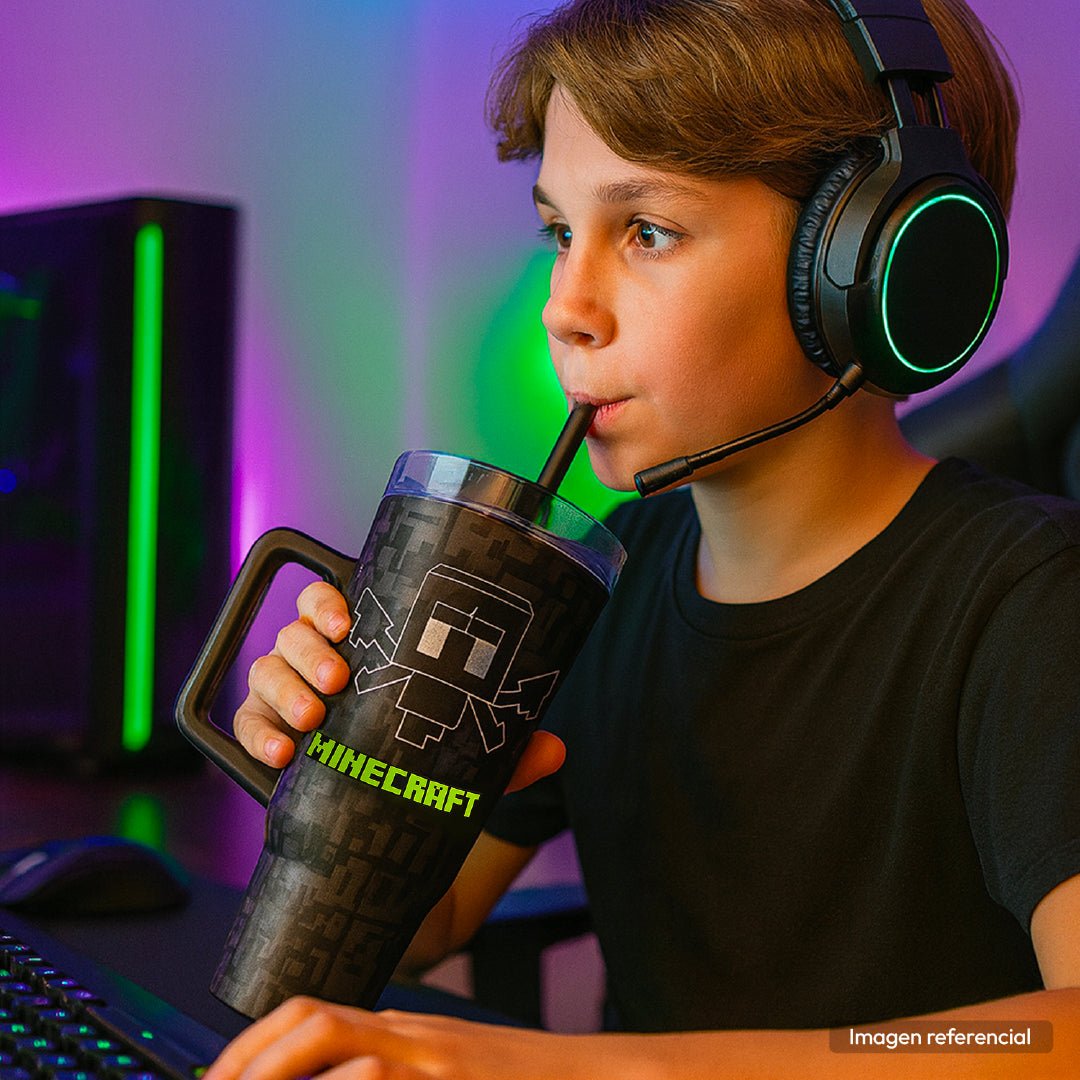 Vaso Térmico Minecraft 1100ml Acero Inoxidable Con Bombilla - Lhua Store