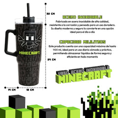 Vaso Térmico Minecraft 1100ml Acero Inoxidable Con Bombilla - Lhua Store