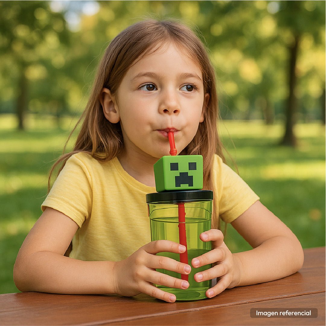Vaso Tomatodo Minecraft 3D Infantil 360ml Con Bombilla BPA Free - Lhua Store