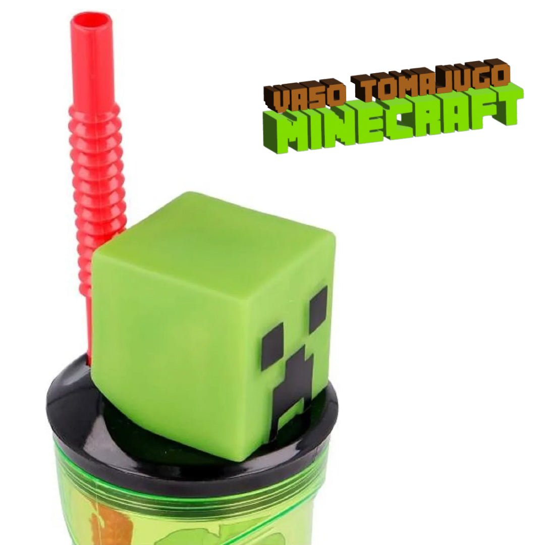 Vaso Tomatodo Minecraft 3D Infantil 360ml Con Bombilla BPA Free - Lhua Store