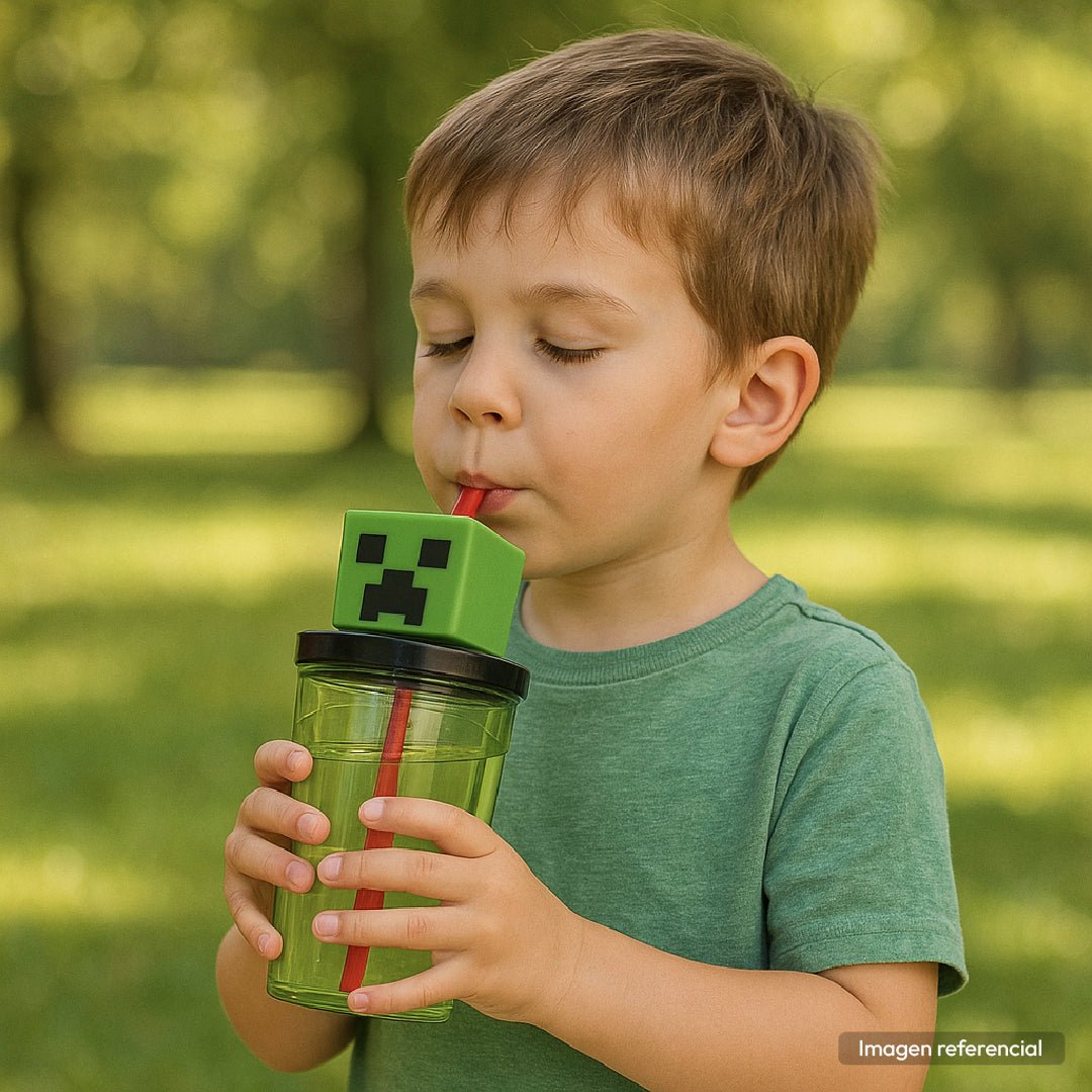 Vaso Tomatodo Minecraft 3D Infantil 360ml Con Bombilla BPA Free - Lhua Store