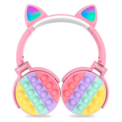 Audífonos Bluetooth Inalambrico Orejas Gato Pop It Niñas Rosado - LhuaStore