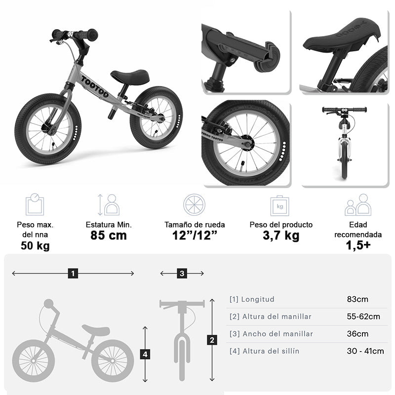 Bicicleta Aprendizaje Sin Pedales Yedoo Tootoo 13109 Mint Aro 12 Niños - LhuaStore
