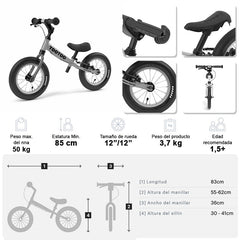 Bicicleta Aprendizaje Sin Pedales Yedoo Tootoo 13109 Mint Aro 12 Niños - LhuaStore