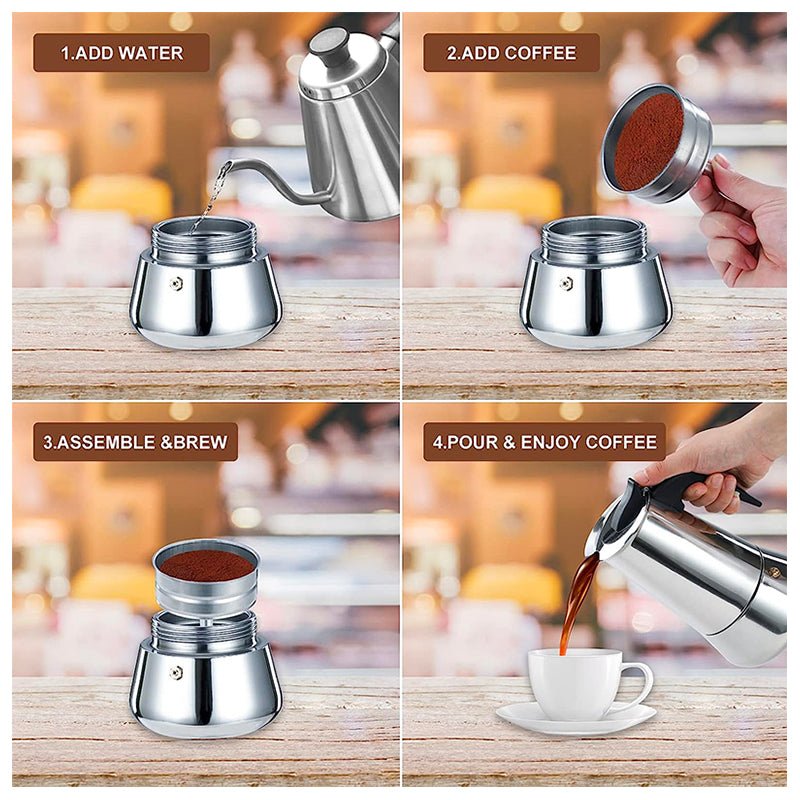 Cafetera Italiana 300ml Espresso 6 Tazas Acero Inoxidable - LhuaStore